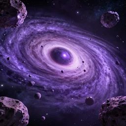 beautiful and hyperrealistic asteroid belt in zero gravity, extraterrestrial rocks floating, purple lighting, Visual Novel key visual, award-winning digital art on Pixiv, trending on Artstation