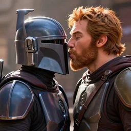mando from mandalorian kissing peter griffing from family guy ultra realistic, lens flare, atmosphere, glow, detailed, intricate, full of colour, cinematic lighting, trending on artstation, 4 k, hyperrealistic, focused, extreme details, unreal engine 5, cinematic, masterpiece, ultra realistic, hyper realistic, highly detailed, sharp focus, digital art