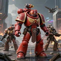 space marines from Warhammer 40k fighting in a futuristic science fiction Warzone, hyper detailed, 3d render