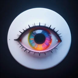 robot eye, artificial intelligence, centred, logo, label, colorfull, dark background, cinematic lightning