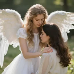 photo of beautiful angel comforting a woman