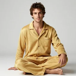 richard iv the roman king, real human wearing golden cashmere pyjama, soft studio lighting, sigma lens photo,