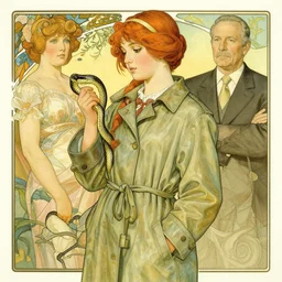 an art nouveau illustration of a girl wearing an anorak holding a snake by kilian eng, john berkey and norman rockwell