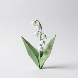 origami lily of the valley, professional studio photo, full body, isolated on a pure white background, centered, entire subject in frame, sharp focus, soft studio lighting