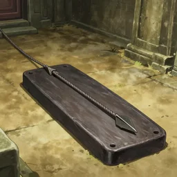 pressure plate arrow trap in an ancient temple, tripwire, detailed background, anime style