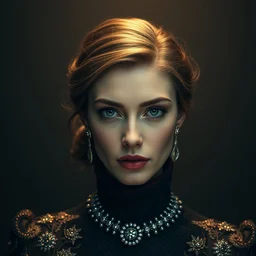 hight focus f - 2 2, 8 5 mm, iso 1 0 0 : a wonderful realistic focused sweet face mid portrait of a lonely woman with a detailed wonderful symmetrical face who is dressed with a wonderful, majestic, christian dior couture, dramatic light, octane render - 8 k