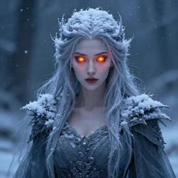 beautiful ancient frost witch, eye fire, snow glow, snowfall, highly detailed, digital painting, artstation, sharp focus, illustration, art by tan zi and ayanamikodon and alphonse mucha and wlop
