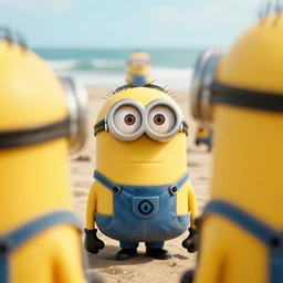 a frame from the hollywood blockbuster film the minions invade normandy action scene omaha beach close up color frame