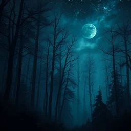 beautiful matte painting of a fantasy dark forest at night