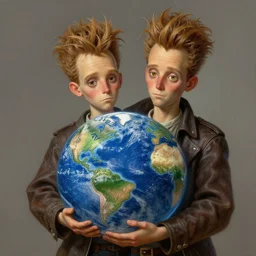 beavis butthead holding the world, fantasy art, intricate, elegant, highly detailed, digital painting, artstation, smooth, sharp focus, illustration, art by thomas eakins