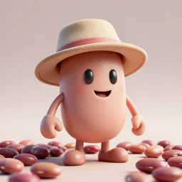 beans game character wearimg a hat, realism, photorealism, octane render, trending on artstation, unreal engine, volumetric lighting