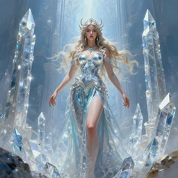 aggressive goddess, crystal clear atlantis architectural marvels, crisp realistic fantasy art painting