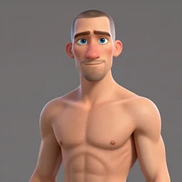 handsome thin athletic white man with short buzzed thinning hair, facial stubble and blue eyes posing, depicted as a Pixar character, high quality cg render, 4k