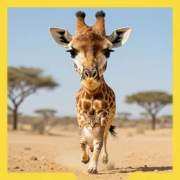 a giraffe - cat running in the desert, national geographic award winning, close - up photography, symmetry