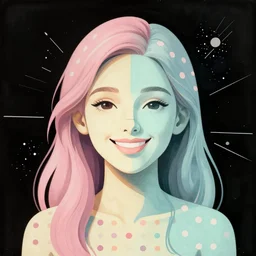 pastel colors, hyper-realism, pastel, polkadots, minimal, simplistic, amazing composition, woman, vaporwave, wow, Gertrude Abercrombie, Beeple, minimalistic graffiti masterpiece, minimalism, 3d abstract render overlayed, black background, psychedelic therapy, trending on ArtStation, ink splatters, pen lines, incredible detail, creative, positive energy, happy, unique, negative space, pure imagination painted by artgerm