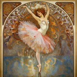a beautifull intricate blood painting of a dancing ballerina, reflexions, verry high details by william turner art, greg rutkowski and alphonse mucha, trending on artstation, very very detailed, masterpiece, muted colors