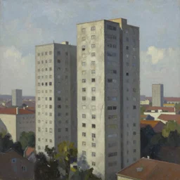 Brutalist city, oil painting,