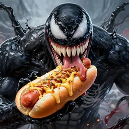 venom eating a hotdog