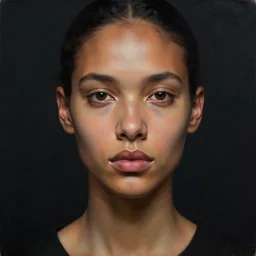 detailed portrait in femininity, realistic face sculpted features, ethnic, clear eyes, statuesque, tech noir, warm glowing skin, chiaroscuro, tangible, peach fuzz, angular impressionism, deep ambient backdrop, contemporary, modern fashion, natural colors, greg rutkowski and gaston bussiere and craig mullins and j. c. leyendecker