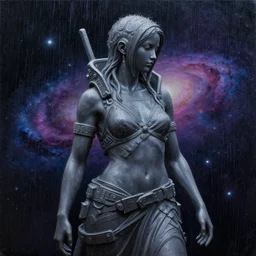 cyberpunk statue, rain, space, galaxy, oil painting