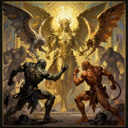 archangels fighting a battle against Orc demons , Art Deco, Greg rutkowski Trending artstation