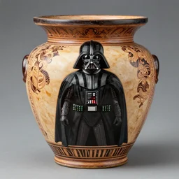 a pot with a decorative minoan art style where we can see darth vader