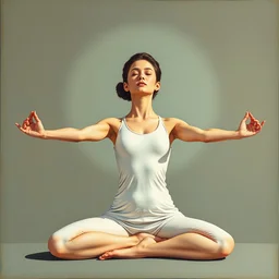 illustration of a woman doing yoga by shusei nagaoka kaws, david rudnick, airbrush on canvas, pastell colors, cell shaded