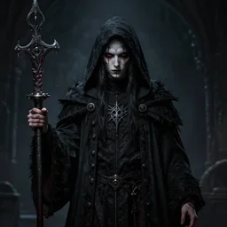 A portrait of an Occultist by Greg Rutkowski, Bloodborne, 4k photorealistic, volumetric lighting, HD, high details, dramatic, dark atmosphere, trending on artstation
