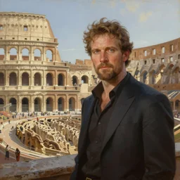 greg manchess oil matte portrait painting, colosseum inside grounds, arena, fantasy, wonderful masterpiece highly detailed, scifi, beautiful cinematic light deep focus, elegant, digital painting, smooth, sharp focus, golden ratio, dramatic illumination, ultra realistic, 4 k, art by greg rutkowski wlop rossdraws