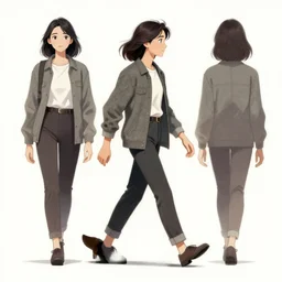 halston sage running down a dream, walking cycle, animation, character sheet, fine details, concept design, contrast, kim jung gi, greg rutkowski, trending on artstation, 8 k, full body, turnaround, front view, back view, ultra wide angle