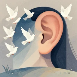 illustration of doves flying into a portal shaped like an ear