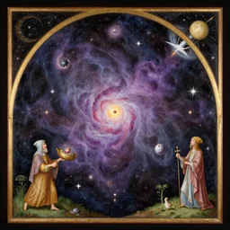 the cosmos in the style of a medieval painting