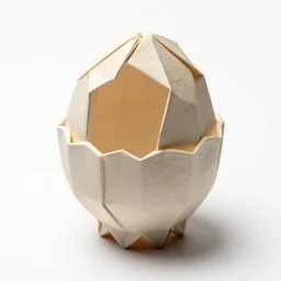 origami-style egg cup, high detail macro photography, isolated on a pure white background, centered, entire object in frame, sharp focus, soft studio lighting