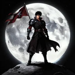knight with flag standing on the moon,! dream dark anime pirate by clip studio painting, greg rutkowski, 8 k,