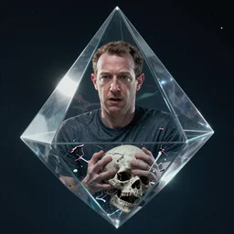 a terrified mark zuckerberg trapped in a space prism, his soul broken, hyperreal, artstation