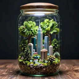 glass jar terrarium with a utopia city inside of it, digital art, trending on art station, trees