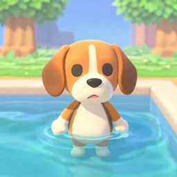 beagle inside a pool in animal crossing game