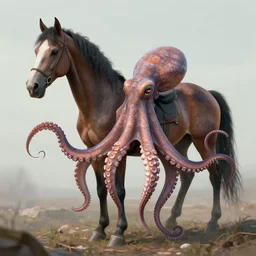 photograph of a half horse half octopus hominoid