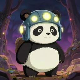 glowing panda, tick helmet, glowing lights, epic fantasy, colorfully, digital art, highly saturated colors, concept art, detailed illustration, hd, 4 k, digital art, greg rutkowski, dan mumford, studio ghibli trending on artstation