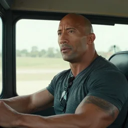 film still close - up shot of dwayne johnson as john coffey driving a bus from the movie the green mile. photographic, photography