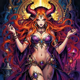 the portrait of chaotic evil fallen sensual colorful female necromancer overlord as absurdly beautiful, gorgeous idol, an ultrafine hyperdetailed illustration by kim jung gi, irakli nadar, intricate linework, bright colors, octopath traveler, final fantasy, unreal engine 5 highly rendered, global illumination, radiant light, detailed and intricate environment