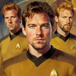 sebastian stan as a star trek captain, a still from star trek painted by artgerm and greg rutkowski and alphonse mucha. clear highly detailed face, beautiful sci fi art