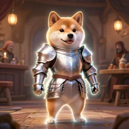 knight armor, anthropomorphic shiba inu, medieval tavern, stuning 3 d render, masterpiece, glowing aura, by donato giancola and greg rutkowski and wayne barlow and zdzisław beksinski, realistic face