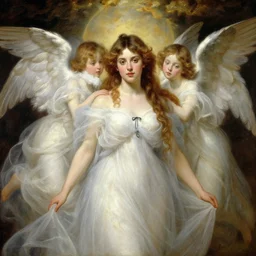 beautiful belinda hitchcock, in heaven with the angels, oil painting, john william waterhouse