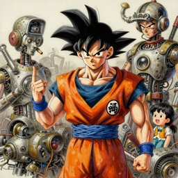surreal gouache gesture painting, by yoshitaka amano, by ruan jia, by Conrad roset, by good smile company, detailed anime 3d render of a gesture draw pose for  Goku,  portrait, cgsociety, artstation, rococo mechanical, Digital reality, sf5 ink style, dieselpunk atmosphere, gesture  drawn
