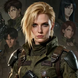 An old dieselpunk woman in military fatigues || VERY VERY ANIME!!!, fine-face, blonde hair, realistic shaded face, fine details. Anime. realistic shaded lighting poster by Ilya Kuvshinov katsuhiro otomo ghost-in-the-shell, magali villeneuve, artgerm, Jeremy Lipkin and Michael Garmash and Rob Rey