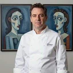 “chef Graham Norton, highly detailed, (((Pablo Picasso))), blue period”