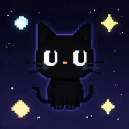 vaporwave black cat in space, pixel art