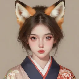 A portrait of a beautiful woman with large eyes and fox ears wearing a kimono, digital painting, by Stanley Artgerm Lau, WLOP, Rossdraws, LeraPi, and Sakimichan, digtial painting, trending on ArtStation, deviantart, SFW version