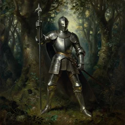 knight of the forest, by jacques - louis david, by greg rutkowski, by zdzisław beksinski, by josep tapiro baro, trending on artstation, featured on pixiv, masterpiece, oil on canvas, cinematic composition, dynamic beautiful lighting,